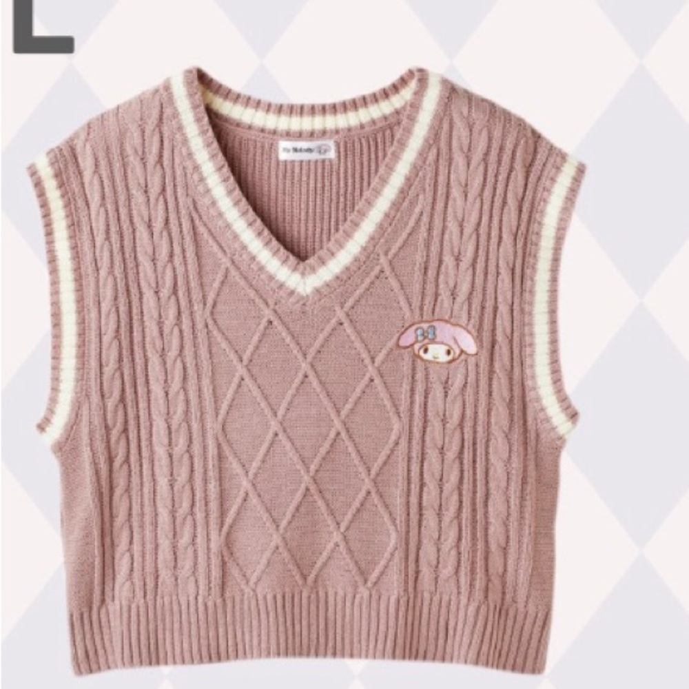 Sanrio Pink Cable Knit V-Neck Sweater Vest